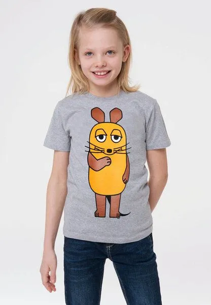 LOGOSH!RT LOGOSH!RT Die Sendung mit der Maus Die Maus Kinder Bio T-Shirt, Grau-meliert, – Produktbild 4 von 4