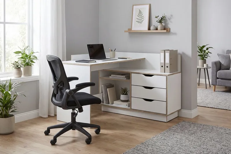 OTTO home Eckschreibtisch Bexley, mit viel Stauraum, Breite 129 cm, rechts oder links montierbar, Beige, – Produktbild 3 von 8
