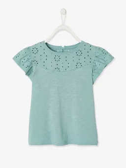 Vertbaudet Mädchen T-Shirt mit Volantärmeln und Lochstickerei – Produktbild 1 von 1