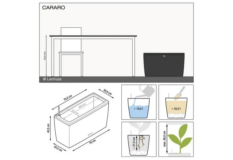 Lechuza® Lechuza® Pflanzkübel Pflanzgefäß Cararo anthrazit metallic – Produktbild 4 von 6