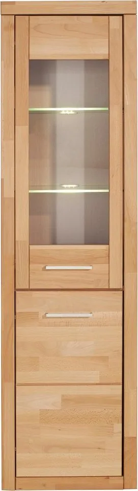 OTTO home Vitrine LOGO B/T/H: 50/42/180cm, 5Fächer, 3 Einlegeboden verstellbar. Kopus&Leisten aus Massivholz, Korpus aus Melamin, Türanschlag L/R, Braun, – Produktbild 7 von 8