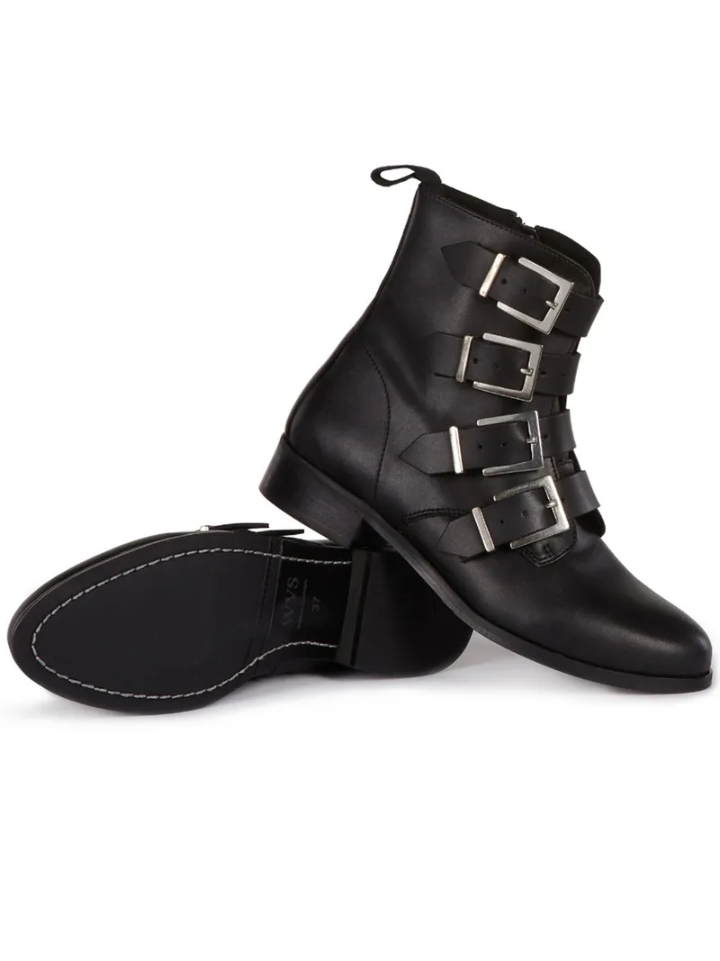 Will's Vegan Store Will's Vegan Store Damen vegan Biker Boots 4 Strap Schwarz, Schwarz, – Produktbild 2 von 2