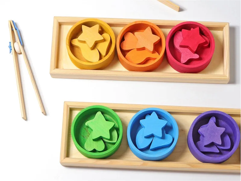 Grimms Grimms Sortierspiel Regenbogenschälchen aus Holz, 28-teilig, bunt lasiert Maße Rahmenlänge 30,5 cm, Natur, mehrfarbig, – Produktbild 2 von 2