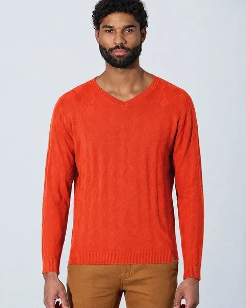 HempAge HempAge Pullover aus Hanf und Bio-Baumwolle mit Rautenmuster, Rot (brick), – Produktbild 1 von 2