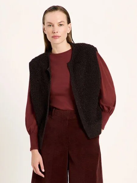 LANIUS LANIUS Bouclé Strickweste aus Bio-Schurwolle und Bio-Baumwolle GOTS, Braun (bitter-chocolate-tweed), – Produktbild 1 von 4