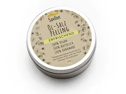 Savion - feine Seifen Manufaktur Bio Öl-Salz Peeling in Metalldose, erfrischend, für trockene und juckende Haut Inhalt 220 g – Produktbild 1 von 1