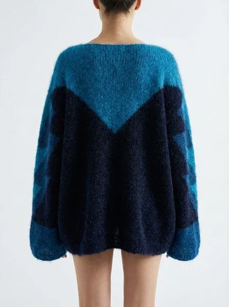 KnitToChange KnitToChange Handgestrickter Oversize-Pullover in Blau- und Dunkelblautönen mit grafischem Design – Produktbild 3 von 4