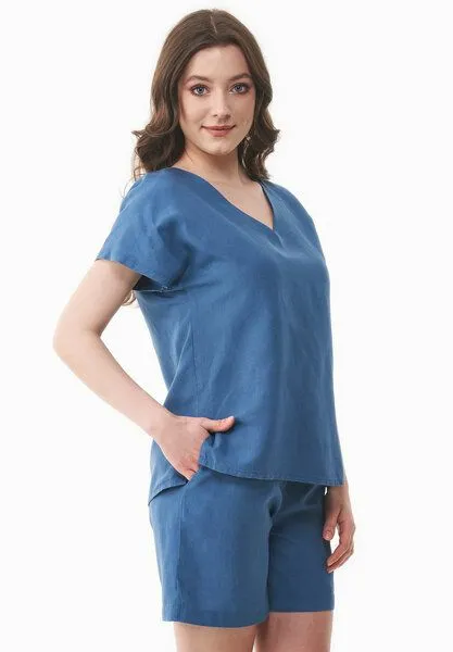ORGANICATION ORGANICATION Bluse aus TENCEL Lyocell und Leinen, Blau(light navy), – Produktbild 3 von 4