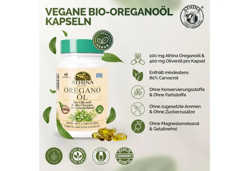 Athina Oregano Öl Vegan Bio 80% Carvacrol Kapseln – Produktbild 4 von 6