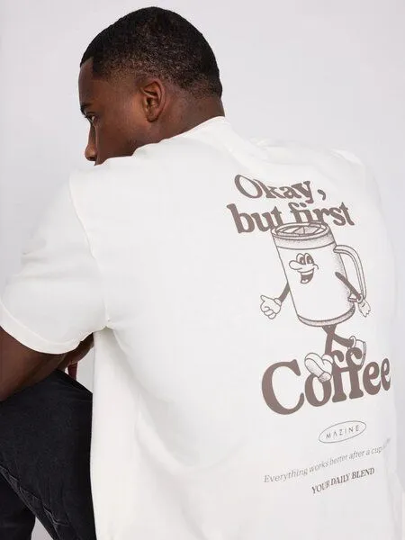 Mazine Mazine T-Shirt aus Bio-Baumwolle - Coffee Backprint, Off white (weiss), – Produktbild 1 von 3