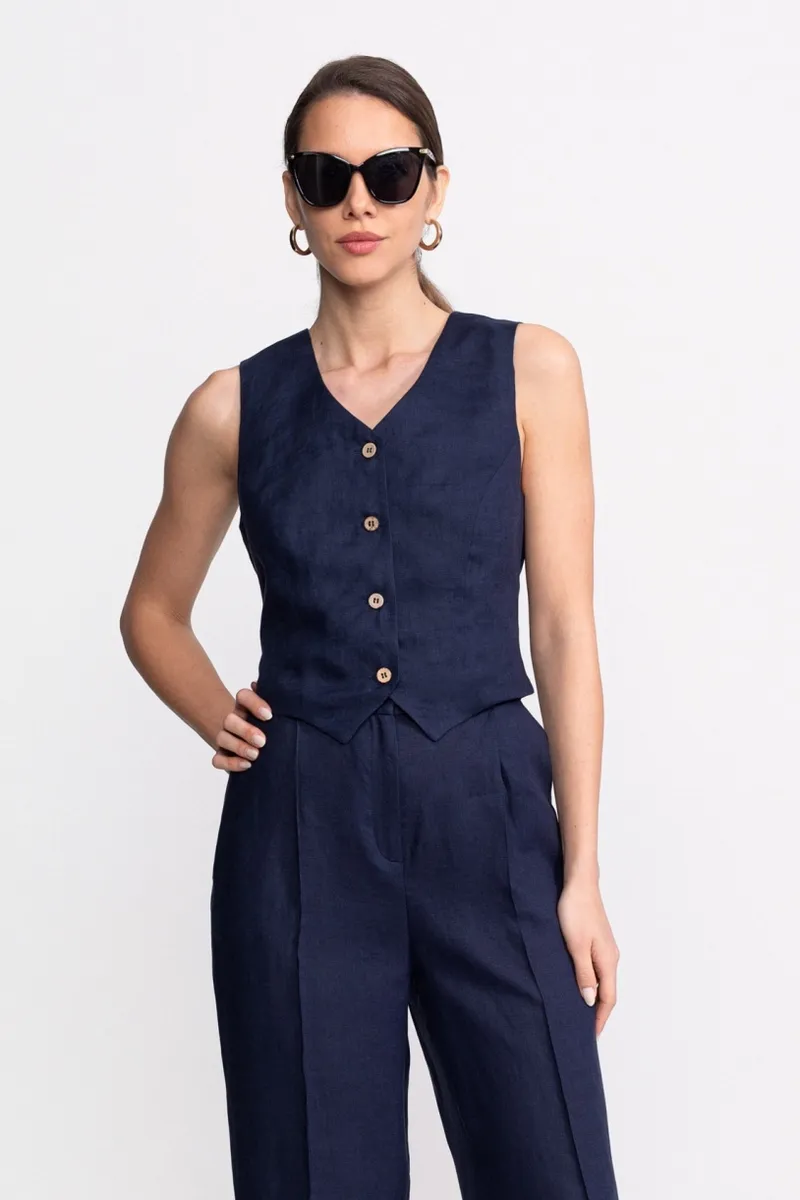 De IONESCU De IONESCU Damen vegan Weste Figa Leinen, Extra dunkelblau, – Produktbild 2 von 2