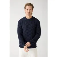 KnowledgeCotton Apparel KnowledgeCotton Apparel Cable Knit Strickpullover aus Bio-Baumwolle ROC/GOTS/Vegan, Blau (night sky), – Produktbild 1 von 1