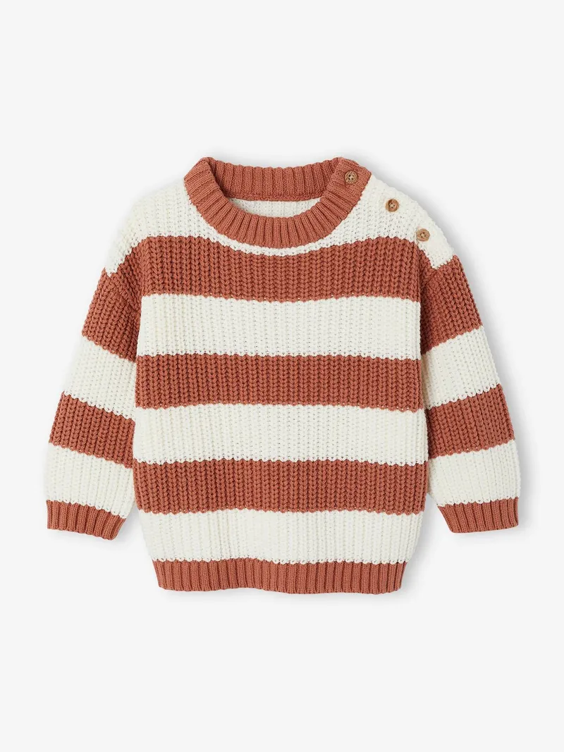 Vertbaudet Gestreifter Baby Strickpullover, Terrakotta, – Produktbild 4 von 4
