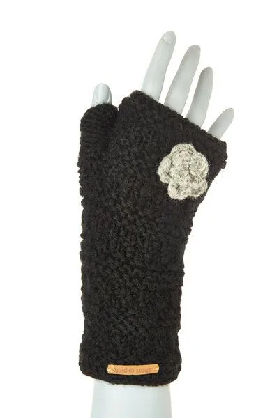 short'n'pietz short'n'pietz Schurwollhandstulpen mit Blumenmotiv, handgestrickt, Schwarz, – Produktbild 1 von 1