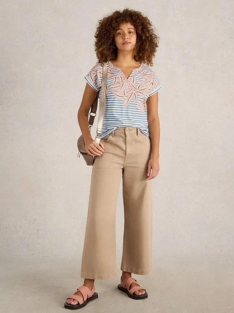 White Stuff T-Shirt Nelly mit Keilausschnitt - 42, Elfenbein multi, – Produktbild 1 von 4