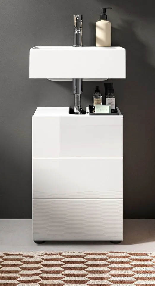 Inn.Furn Waschbeckenunterschrank Larik (Badschrank in weiß, Breite 40 cm) Hochglanz, Weiß, – Produktbild 3 von 5
