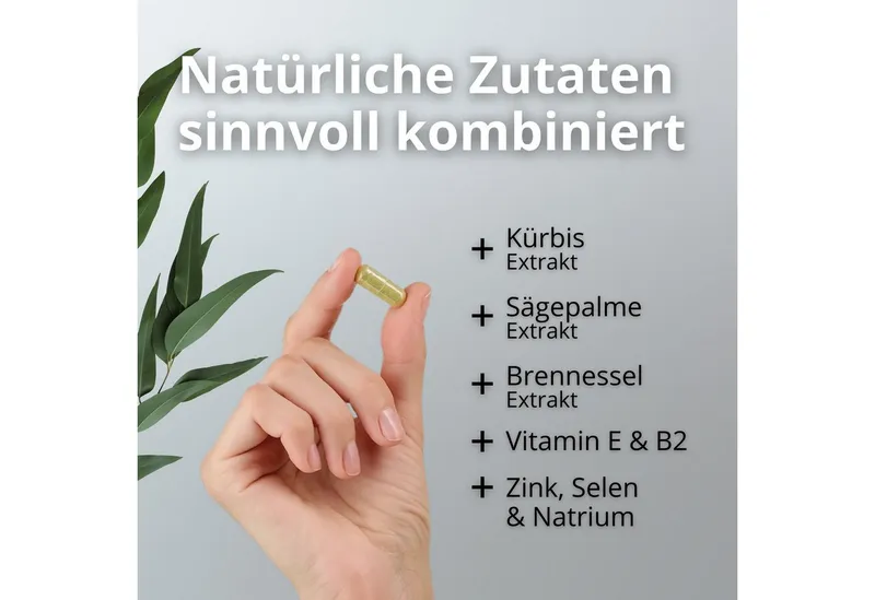 Naturklar Sägepalmenextrakt & Kürbiskernextrakt - 8 Fach Kombi Kapseln, mit Brennnesselextrakt, Vitamin E, Zink, Selen & Natrium à 85 g, mit Brennnesselextrakt, Vitamin E, Zink, Selen & Natrium – Produktbild 3 von 5