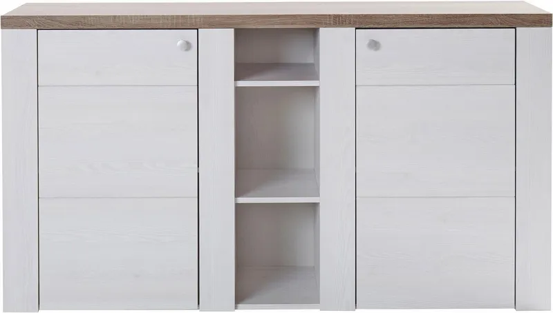 OTTO home Sideboard Larona, zeitlose Kommode mit 2 Türen, Türkommode, Breite 155 cm, Höhe 84 cm, viel Stauraum, Anrichte mit dekorativer Rahmenoptik, Weiß, – Produktbild 3 von 4