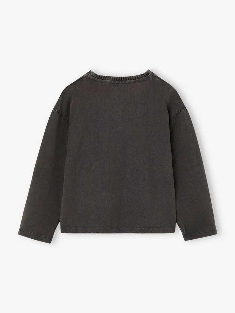 Vertbaudet Shirt mit Schriftzug Mädchen BASIC, Anthrazit, – Produktbild 2 von 4