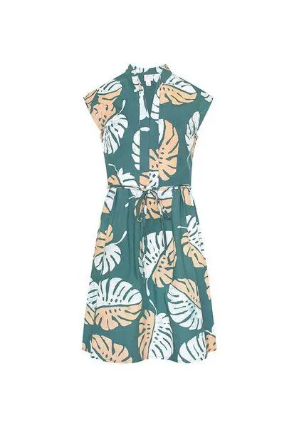 Global Mamas Global Mamas Bio Kleid - RETRO - Rings, Monstera teal (blaugrün), – Produktbild 1 von 4