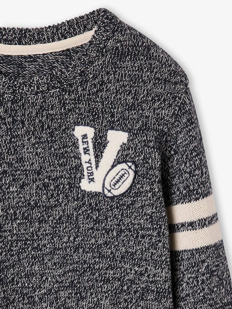 Vertbaudet Pullover Jungen Mouliné-Strick 50% Recycling-Baumwolle GRS-zertifiziert, Blau, – Produktbild 3 von 3