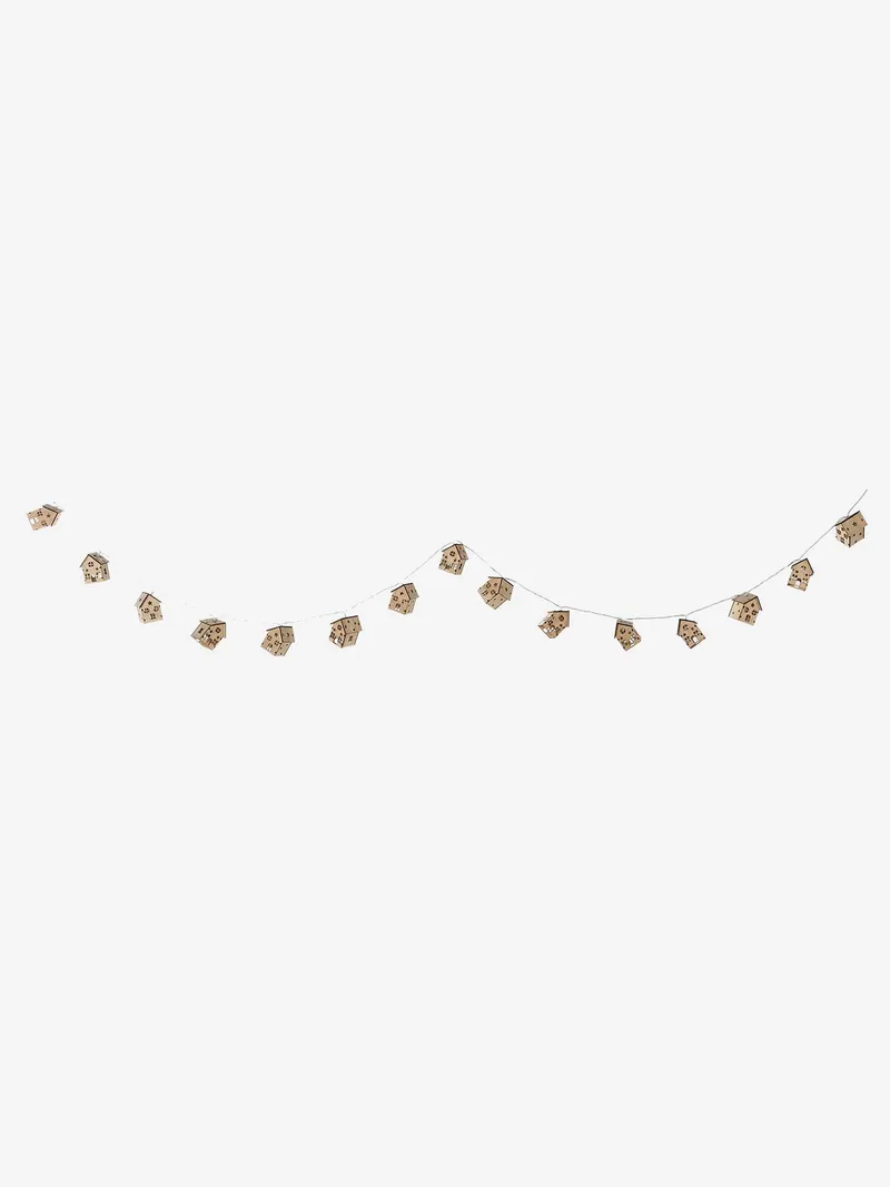 Vertbaudet Lichterkette mit 15 LED-Häusern aus Holz Kinderzimmer, Beige, – Produktbild 2 von 3