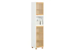 SoBuy Hochschrank BZR127, Badezimmerschrank schmal, Badregal Badschrank Badezimmermöbel Beistellschrank Badkommode, mit Bambustüren, verstellbaren Ablagen – Produktbild 1 von 1