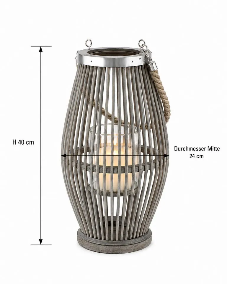 Annastore Laterne aus Bambus mit Henkel und Glaszylinder Bambuslaterne Gartenlaterne, Windlicht aus Bambus – Produktbild 3 von 5