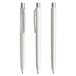 prodir prodir® Druckkugelschreiber DS8 PMM Push, blaue Mine, weiß/silber satiniert, Weiß / silber, – Produktbild 1 von 1