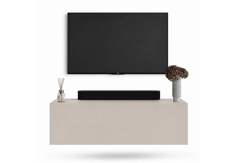 Planetmöbel TV-Schrank West TV-Board, Fernsehtisch 100 cm lang, TV-Lowboard (für Fernseher bis 55 Zoll, TV Schrank viel Stauraum, 1-St., sideboard hängend, Fernsehschrank 100 x 30 x 37,5 cm) kaschmir, Beige, – Produktbild 1 von 5