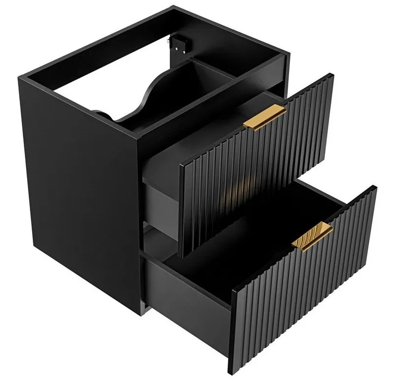 Lomadox Waschbeckenschrank ADELAIDE-56-BLACK schwarz mit gerilllter Front 60/57/46 cm, Schwarz, – Produktbild 2 von 5