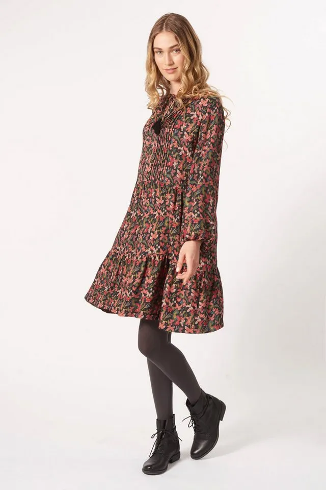 Himalaya Clothing Midikleid Verspieltes Kleid Damen mit Allover-Print aus hochwertiger Viskose Komfortables Blusenkleid langarm mit Muster, Rosa, – Produktbild 2 von 5