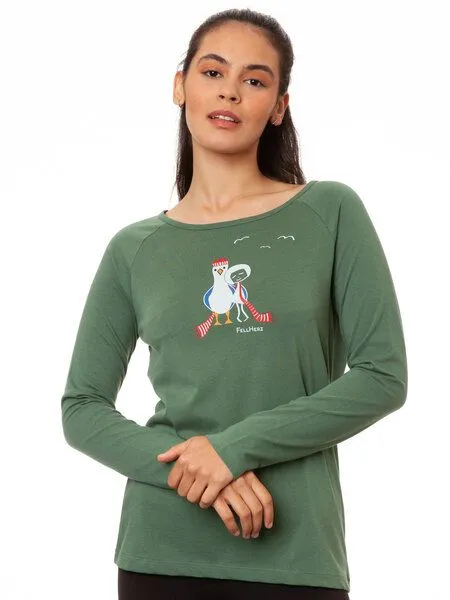 FellHerz FellHerz Damen Raglan Longsleeve Möwen-Liebe ivy green Bio Fair Vegan – Produktbild 4 von 4