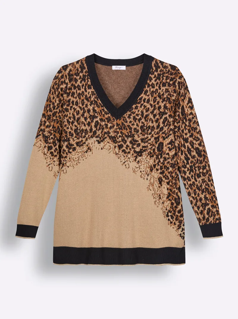 sheego sheego Jacquard-Pullover schoko-cognac-gemustert, Schoko-cognac-gemustert, – Produktbild 1 von 2