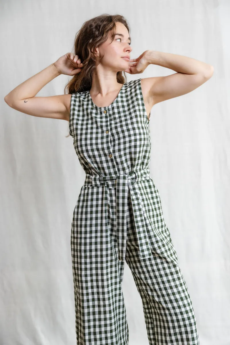 Jyoti - Fair Works Jyoti - Fair Works Damen vegan Jumpsuit Daksha Karo Grün Weiß, Weiß, – Produktbild 1 von 2