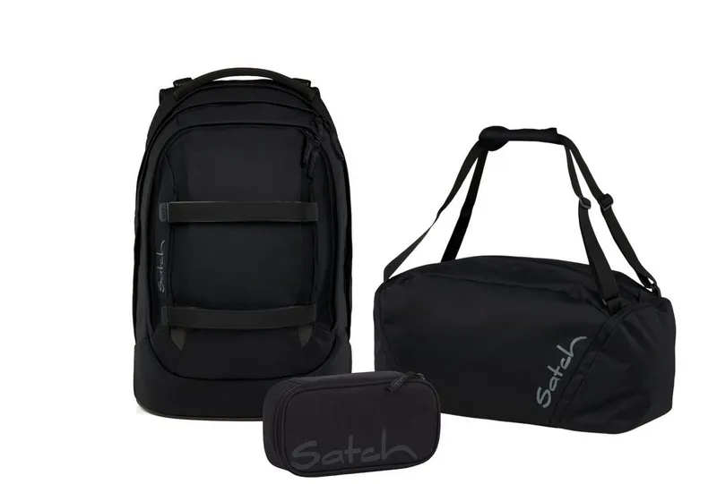 Satch Satch Schulranzen Schulrucksack-Set PACK Blackjack 3-teilig (3-teilig), ergonomisch, Your-Size-System: auf Körpergröße anpassbar, Schwarz, – Produktbild 2 von 3