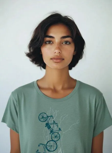 Spangeltangel Spangeltangel Frauenshirt "Fahrräder", bedruckt, Siebdruck, sportlich, Bio-Baumwolle, Graugrün, – Produktbild 3 von 4