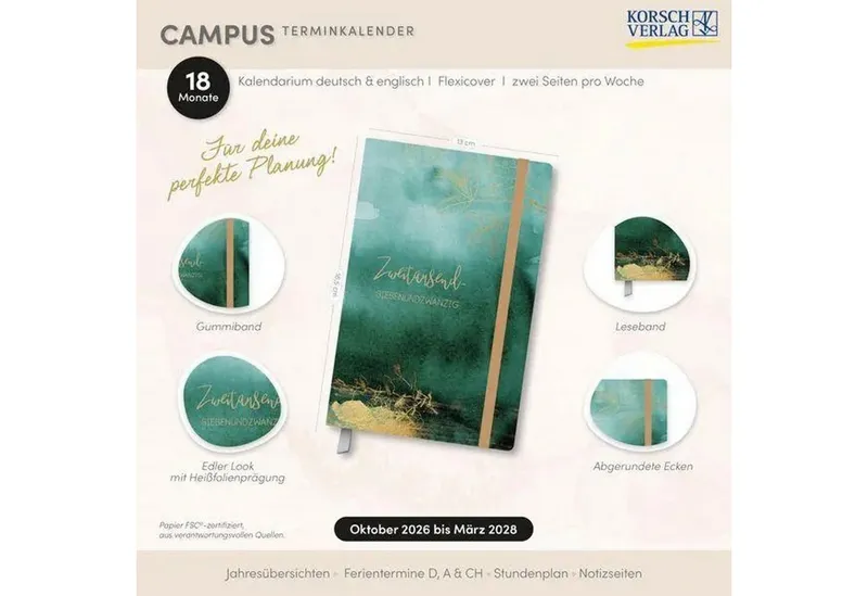 Korsch Verlag Taschenkalender Terminkalender Campus Smaragd 18 Monate 2027/2028 – Produktbild 5 von 5