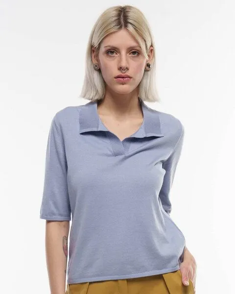 Alma & Lovis Alma & Lovis Feines Strick-Poloshirt aus reiner Bio-Baumwolle | Cotton Polo-Shirt, Cosmic sky (blau), – Produktbild 3 von 4