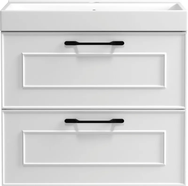 welltime Waschtisch CADIZ, Waschtisch, matt weiß, Landhaus-Optik, schwarze Aktzente, Weiß, – Produktbild 1 von 5