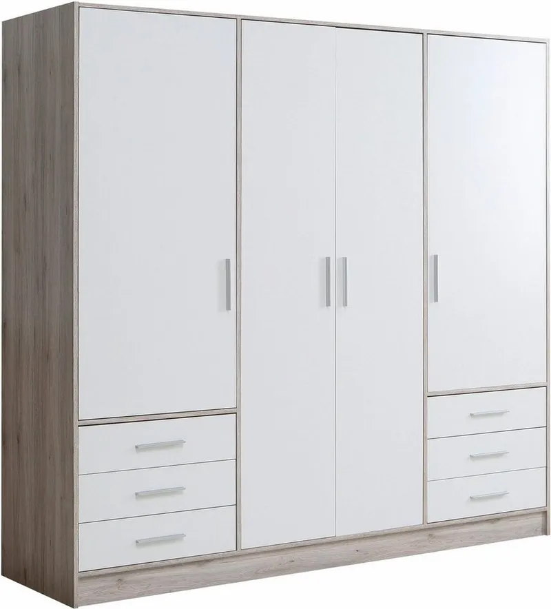 FORTE Kleiderschrank Jupiter, Made in Europe, mit 6 Schubladen, Stauraum (Maße B/H/T ca. 207/200 cm/60) Stauraum, 2 Breiten, 4 Farben, Schubladen, variable Einlegeböden, Weiß, – Produktbild 2 von 8
