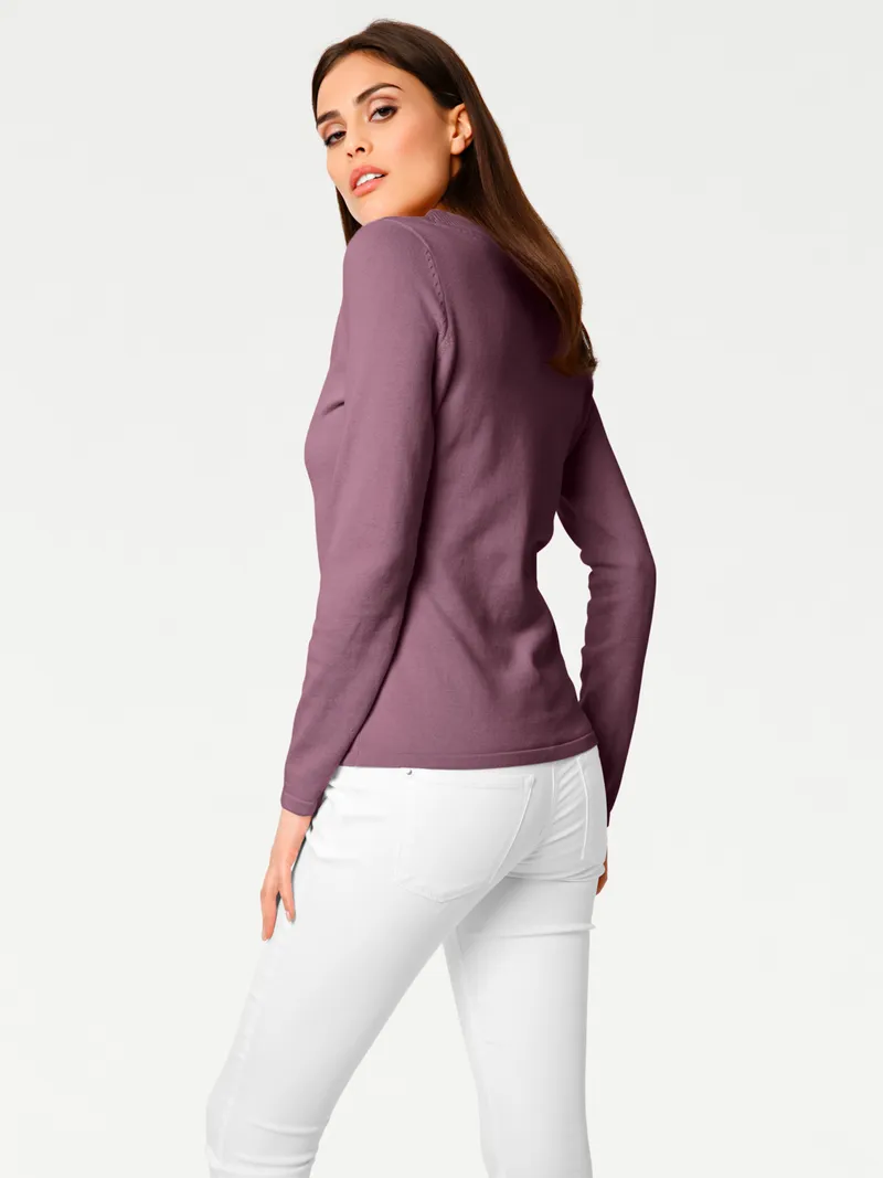 heine V-Ausschnitt-Pullover mauve, Mauve, – Produktbild 1 von 2