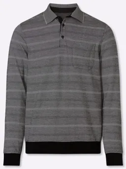 marco donati Langarm-Poloshirt hellgrau-gemustert – Produktbild 1 von 1