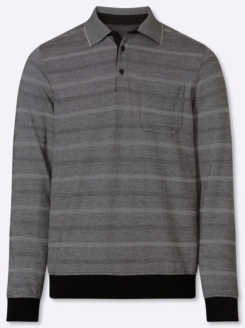 marco donati Langarm-Poloshirt hellgrau-gemustert, Hellgrau-gemustert, – Produktbild 1 von 2