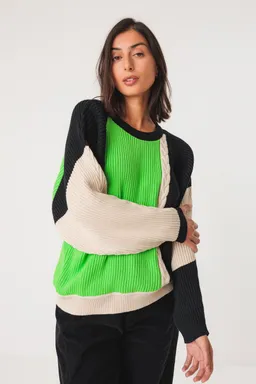 SKFK SKFK Damen vegan Pullover Balene Mehrfarbig Grün/Schwarz – Produktbild 1 von 1