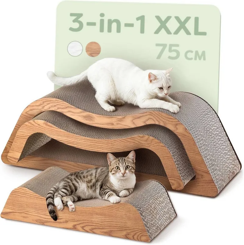 Knupis Kratzbrett Kratzpappe Katze XXL 75cm 3 - teilig – Kratzmöbel aus kratzfester, (Set, 3-teiliges Kratzbrett-Set), Langlebig bis 2 Jahre – Krallenpflege – Platzsparend – Möbel schutz, Braun, – Produktbild 2 von 5
