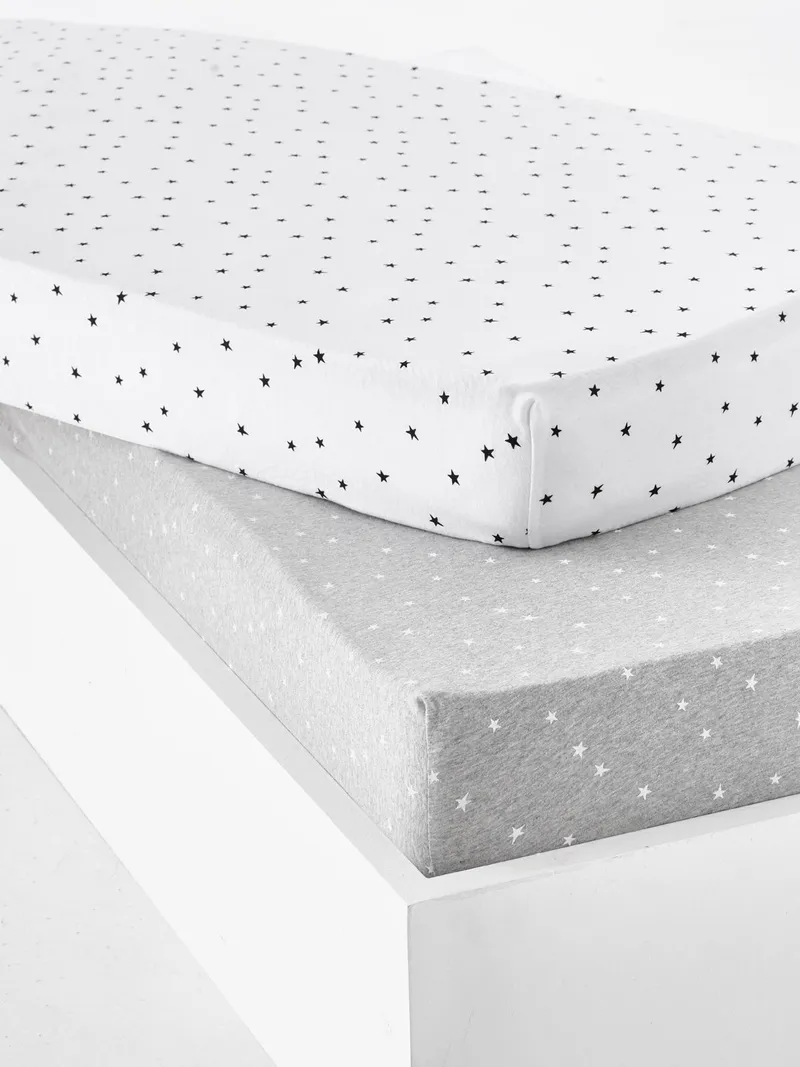 Vertbaudet 2er-Pack Baby Spannbettlaken, Grau meliert/weiß, – Produktbild 1 von 3