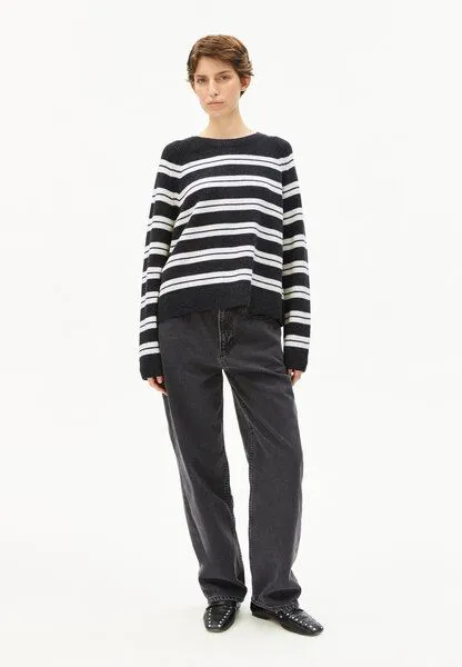 ARMEDANGELS ARMEDANGELS LILIRIAA FINE STRIPES Damen Pullover aus Bio-Woll Mix, Steel melange-oatmilk, – Produktbild 4 von 4