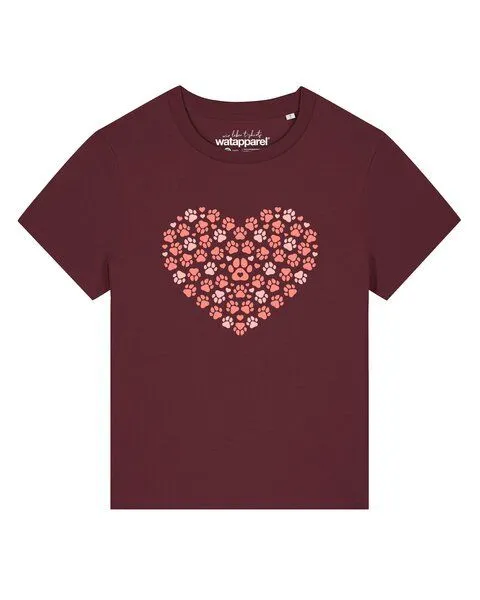 watapparel watapparel T-Shirt Frauen Pfotenliebe 02, Burgundy, – Produktbild 1 von 2