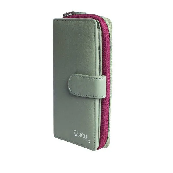 Vargu Vargu Echtleder Geldbörse SABA 1-A, Sage green-cranberry, – Produktbild 1 von 4